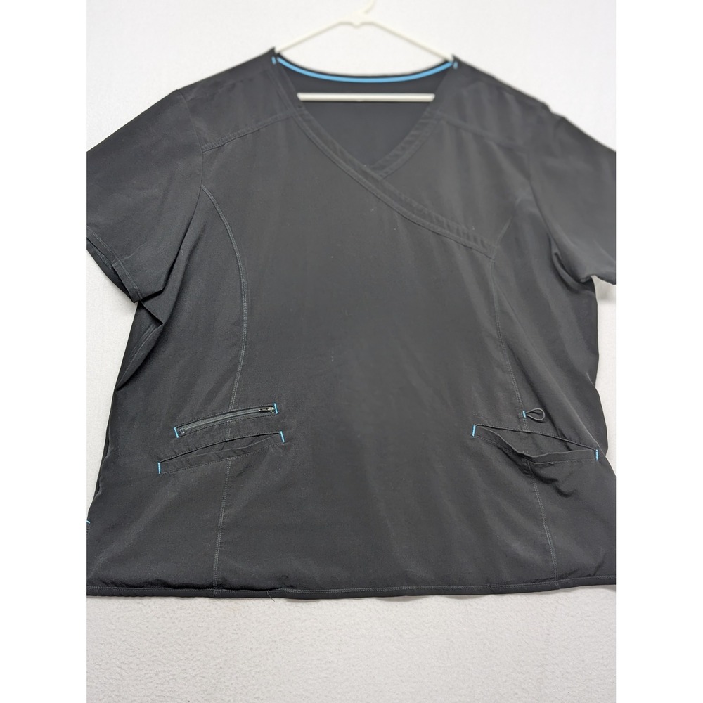 Scrub Star V-Neck Scrub Top with Zipper Pocket Blue Trim Short Sleeve 3XL